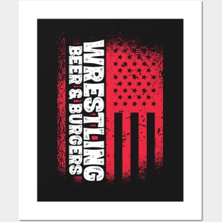 Wrestling Beer And Burgers - US Flag design Posters and Art